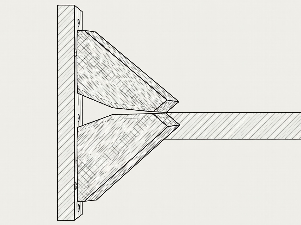 Detailed cross section schematic of 45-degree angle French cleat interlocking mechanism